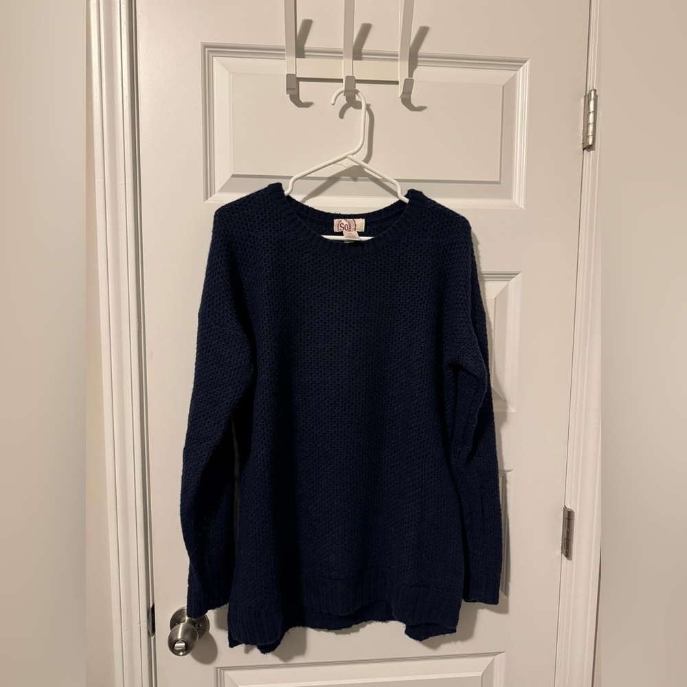 SO Women's Deep Blue Crew Neck Tunic Sweater